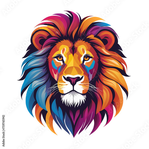 Colorful logotype of a drawn lion head on a white background