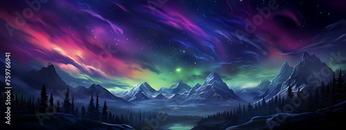 Vibrant Digital Aurora Over Mountainous Landscape © heroimage.io