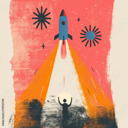 Colorful Professional Leadership Training Handbook Illustration: Rocket Launching to Stars Gen AI photo