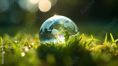 Stunning macro shot of huge water droplets on grass in the morning