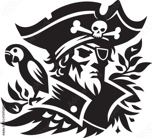 Pirate with Eye Patch and Parrot Vector Illustration