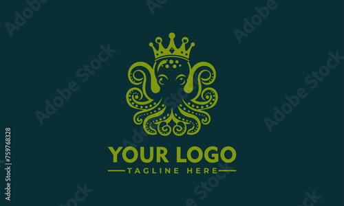 Octopus Crown Flower logo Vector design Vintage Octopus logo vector for Business Identity