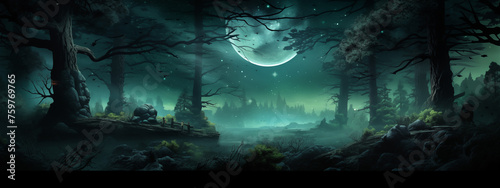 Mystical Moonlit Forest with a Towering Castle
