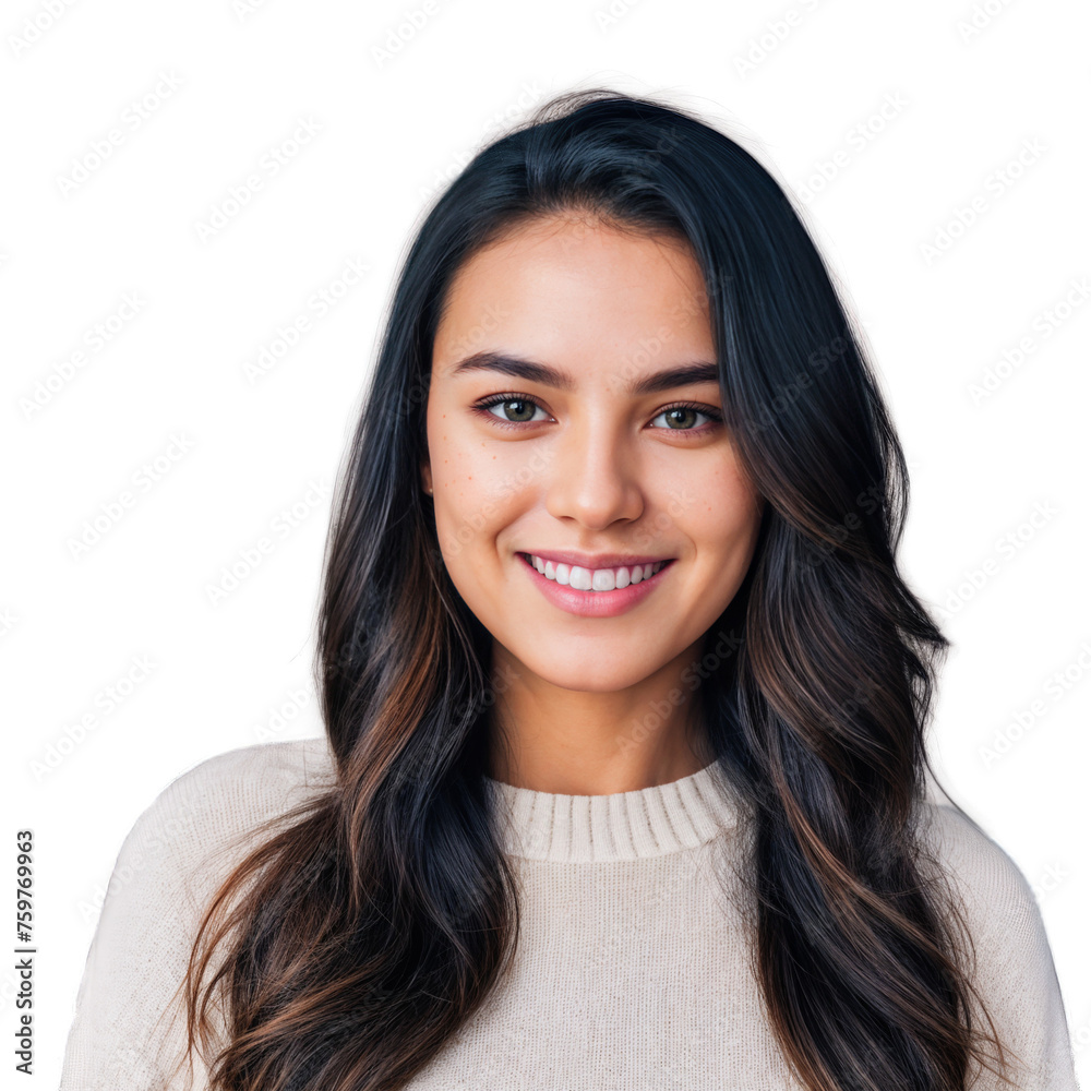 Closeup photo of beautiful smiling caucasian woman with long hair looking at camera. Headshot isolated on a transparent background Closeup photo of beautiful smiling caucasian woman with long hair looking at camera. Headshot isolated on a transparent background