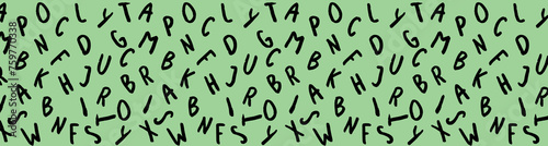 template with the image of keyboard symbols. set of letters. Surface template. pastel yellow green background. Horizontal image. Banner for insertion into site.