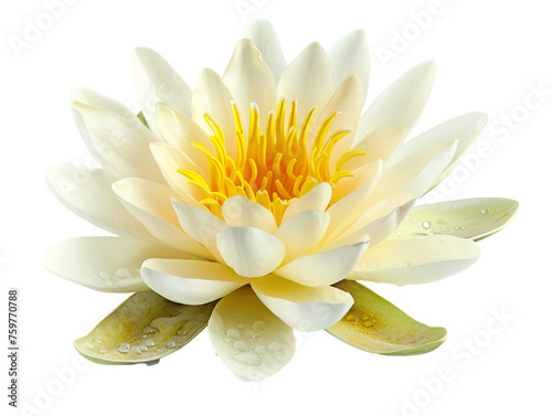 one water lily flower isolated on white background