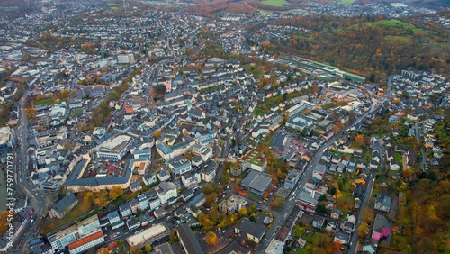 Aerial view of the downtown Giessen in Siegen on a late afternoon in autumn	