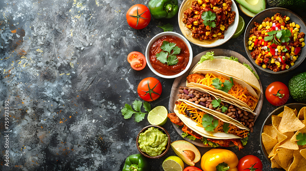  traditional mexican food on a dark background. Cinco De Mayo, national holiday mexico