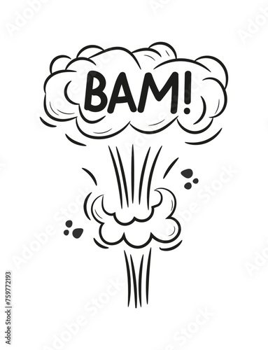 Explosion doodle, bomb element. Comic zap, boom, bam smoke sketch elements.