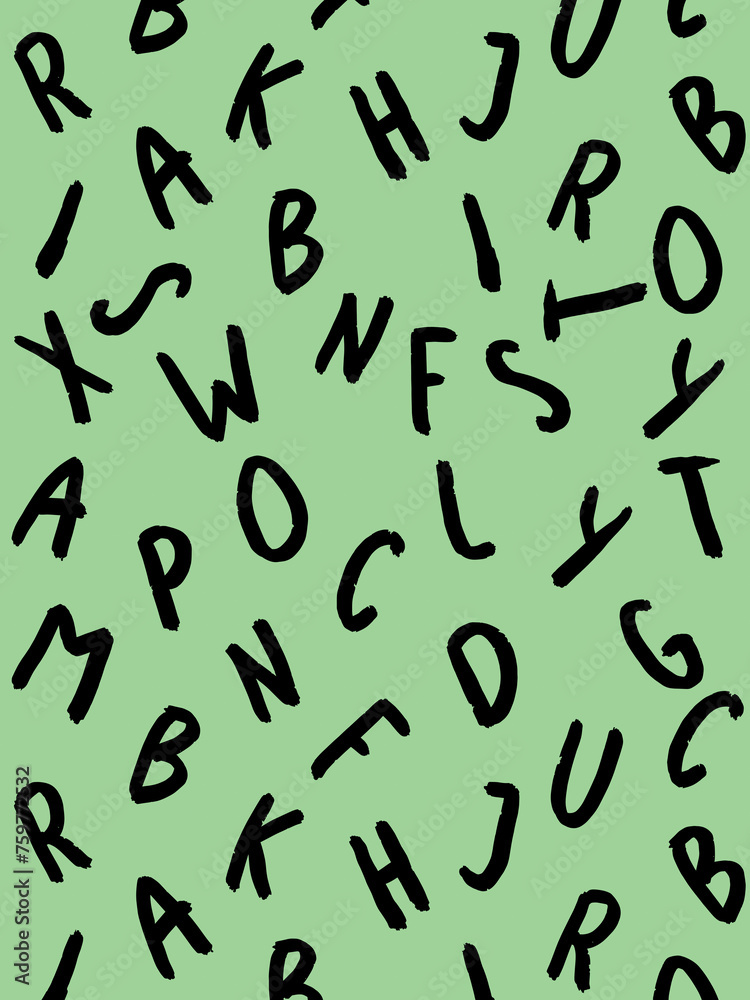 template with the image of keyboard symbols. set of letters. Surface template. pastel yellow green background. Vertical image.