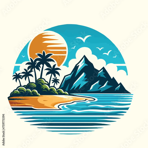 Fototapeta Naklejka Na Ścianę i Meble -  Vector beach island landscape vector illustration logo design
