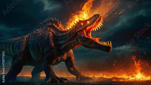 dinosaurs with wings scary face with burning fire abstract background of the animals of earlier century   © Ya Ali Madad 