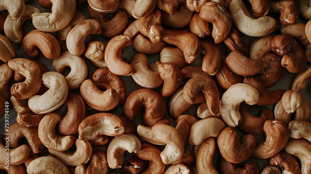 Generative AI : Roasted cashew nuts, texture and background. Top view. Generative AI : Roasted cashew nuts, texture and background. Top view.
