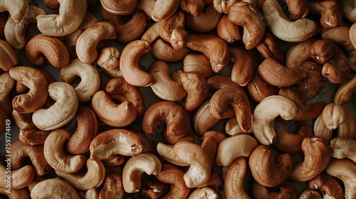 Generative AI : Roasted cashew nuts, texture and background. Top view.