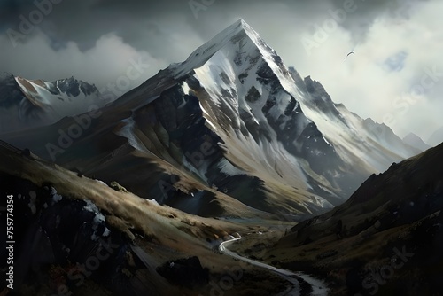 volcanic mountain with snow