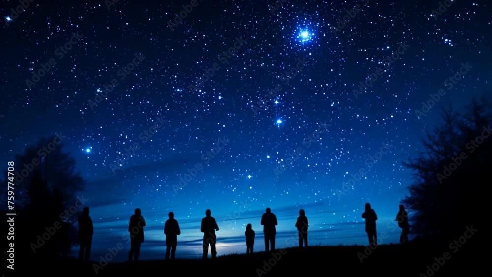 Silhouette of a group of people watching the starry sky, Silhouettes of people observing stars in night sky. Astronomy concept, AI Generated Silhouette of a group of people watching the starry sky, Silhouettes of people observing stars in night sky. Astronomy concept, AI Generated