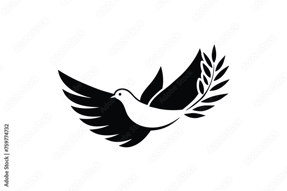 logo of a white dove holding a olive twig vector illustration 5.eps