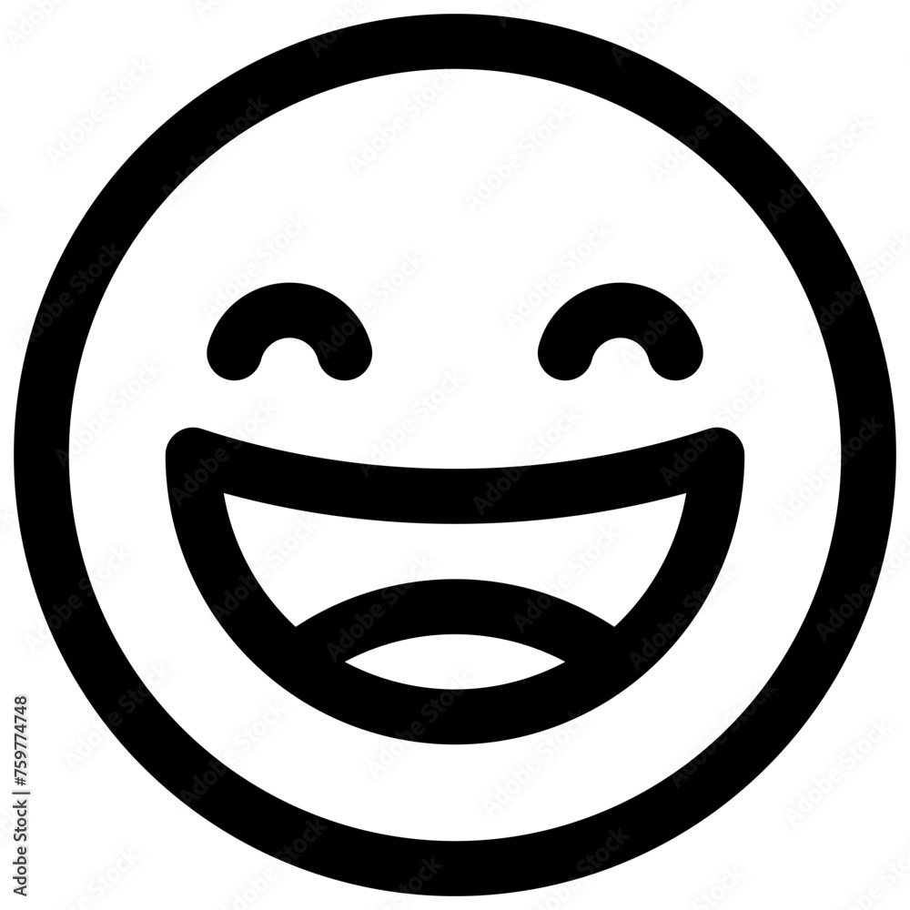 Joy face with smiling eyes. Editable stroke vector icon.
