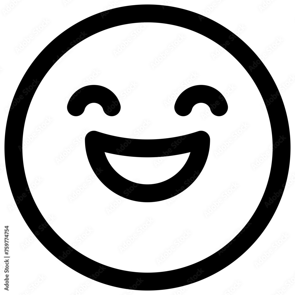 Grinning face with smiling eyes. Editable stroke vector icon.
