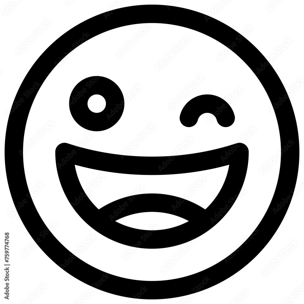 Grinning winking face. Editable stroke vector icon.
Grinning winking face. Editable stroke vector icon.