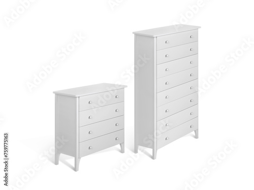 Modern wooden chest of drawers, transparent background