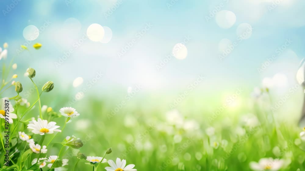 Green meadow with daisies and bokeh effect, spring background or summer background with fresh green, AI Generated