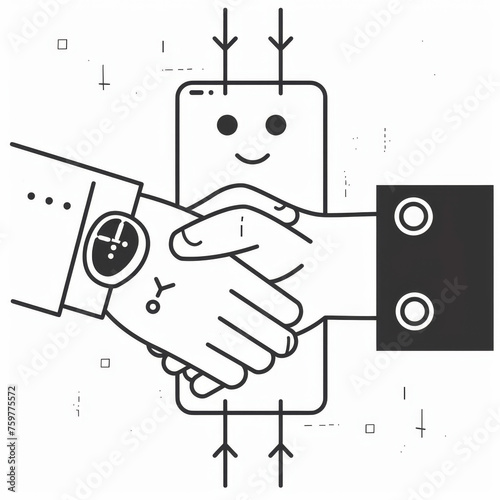 Professional Line Illustration of Human-Robot Handshake in Leadership Training Handbook Gen AI photo