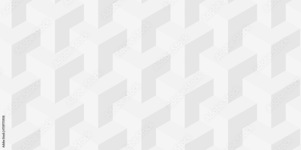 Abstract cubes geometric tile and mosaic wall or grid backdrop hexagon technology wallpaper background. white and gray geometric block cube structure backdrop grid triangle texture vintage design. - obrazy, fototapety, plakaty 