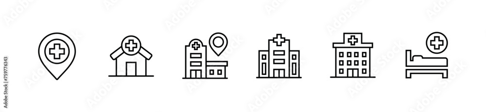 Fototapeta premium hospital icon set medical hospital buildings architecture vector health care business construction line illustration 