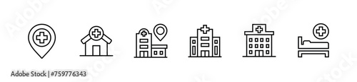 hospital icon set medical hospital buildings architecture vector health care business construction line illustration 