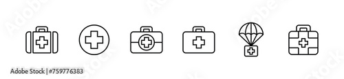 medical first aid kit icon set emergency medicine safety box sign vector line illustration for web and app