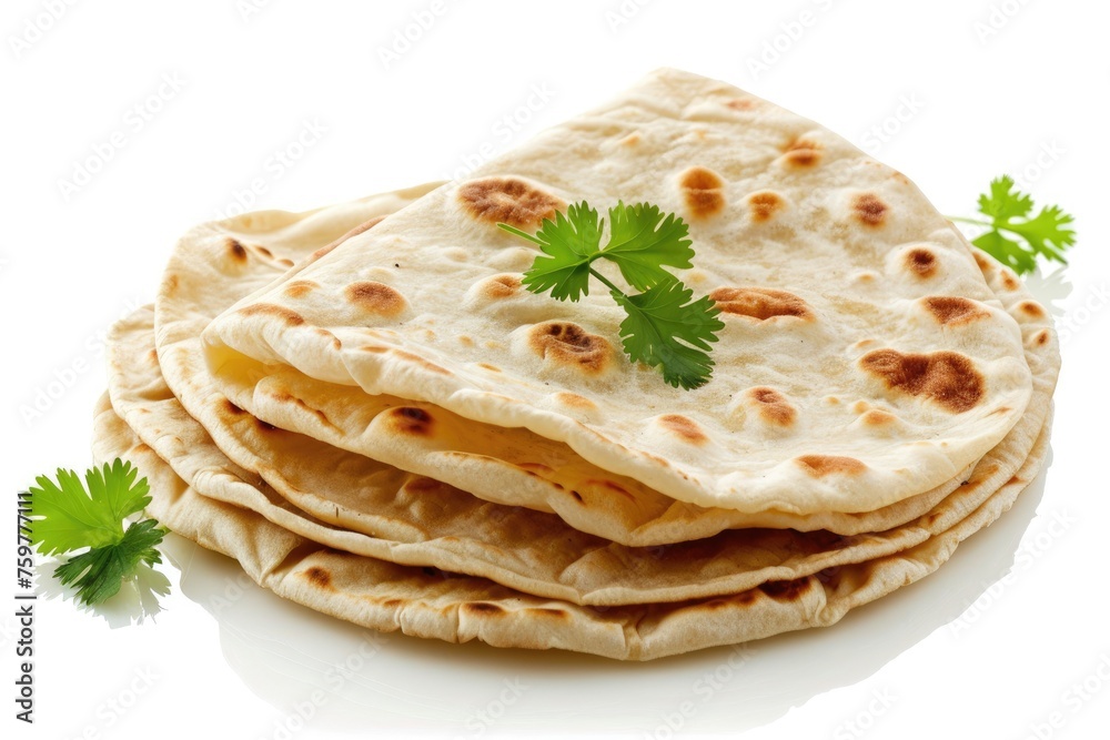 fresh chapati on white background
