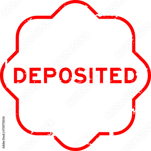 Grunge red deposited word rubber seal stamp on white background