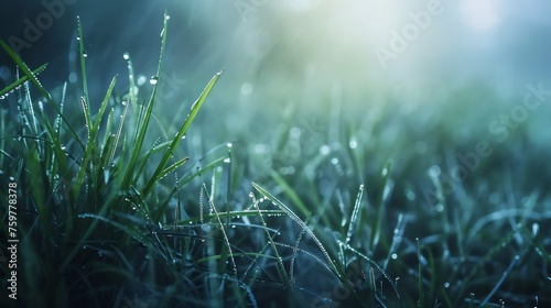 Generative AI : Grass in the morning wet macro