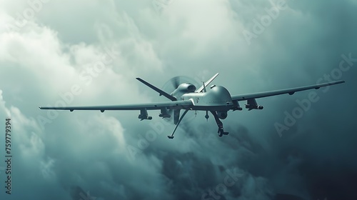 A combat drone glides silently through the skies, its camera confidently scans the area in search of a target, creating the impression of endless readiness and professionalism in the performance of a 