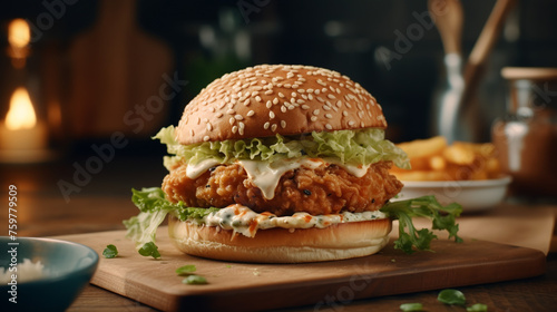 A Closed Chicken Crispy Burger with Melted Chesse (ID: 759779509)