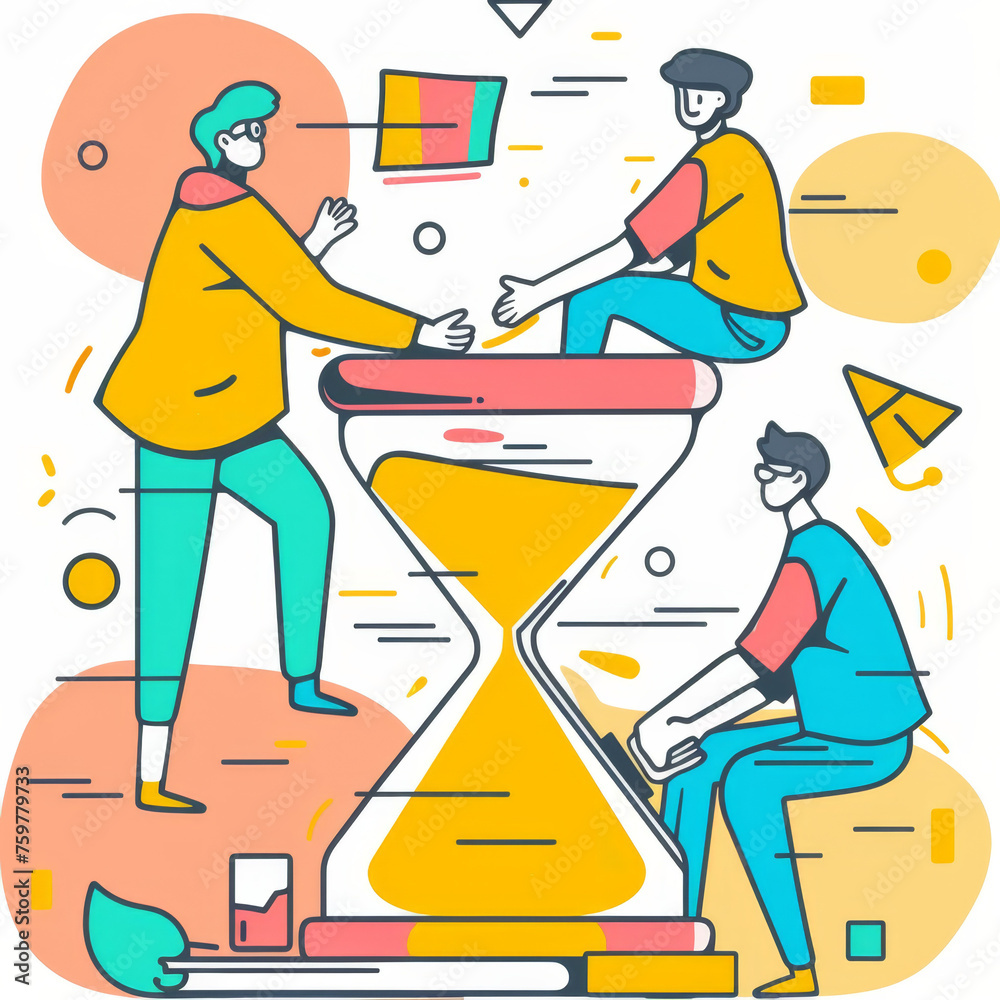 Colorful Line Illustration of Climbers Ascending an Hourglass in Leadership Training Handbook Gen AI Colorful Line Illustration of Climbers Ascending an Hourglass in Leadership Training Handbook Gen AI