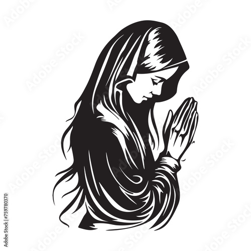 Woman Folded Her Hands for Praying. Vector Illustration Stock Vector