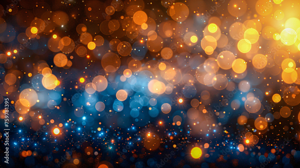 Magical Christmas Lights: Glowing Bokeh and Sparkles on a Festive Gold and Blue Background