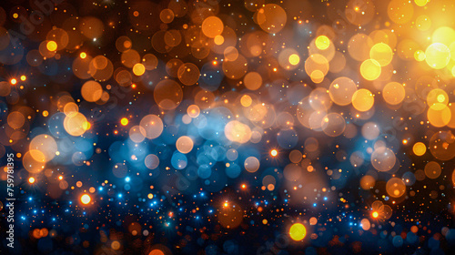 Magical Christmas Lights: Glowing Bokeh and Sparkles on a Festive Gold and Blue Background
