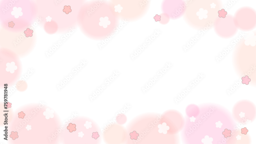 かわいい淡いピンク色のほわほわお花フレーム　16：9