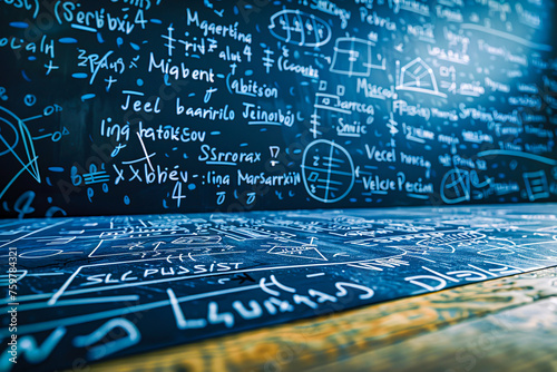 Mathematics and Science Formulas on Blackboard in Classroom