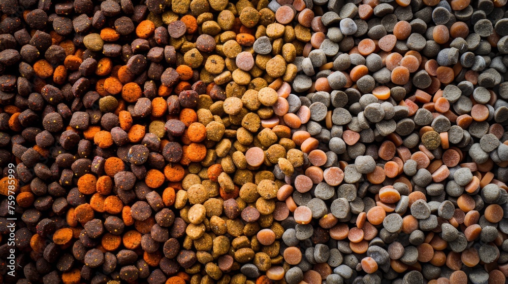 Dog food showing different textures and colors Dog food showing different textures and colors