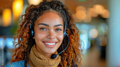 Customer Service Smile, Happy female call center agent, Client Support