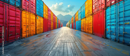 Shipping Hub, Colorful cargo containers, Global Trade
