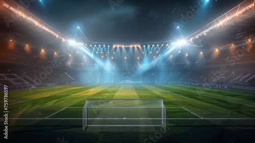 Night game at the stadium, bright lights illuminate the field, highlighting the action. © AlfaSmart
