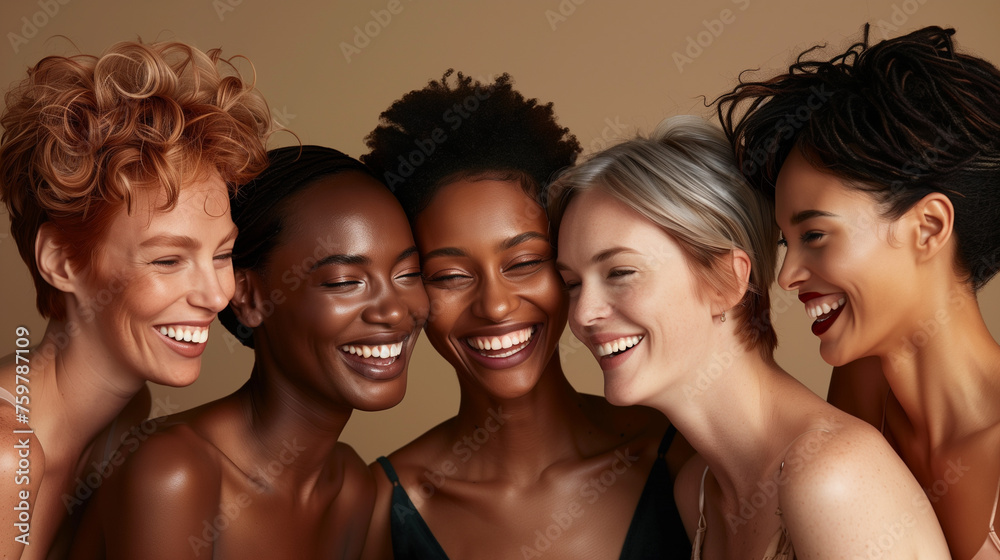 Diverse Female Faces Side by Side Against a Neutral Background