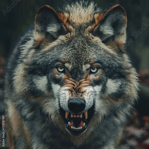 Wolf looking in Camera intens angry portrait