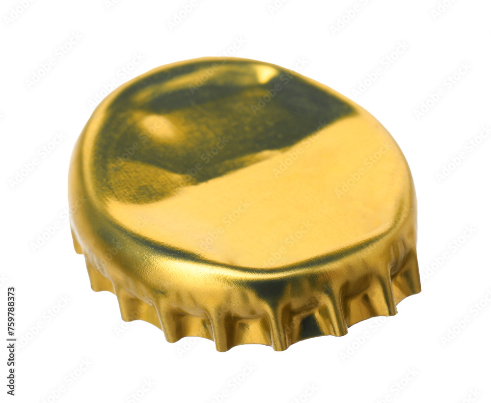 Obraz premium One golden beer bottle cap isolated on white
