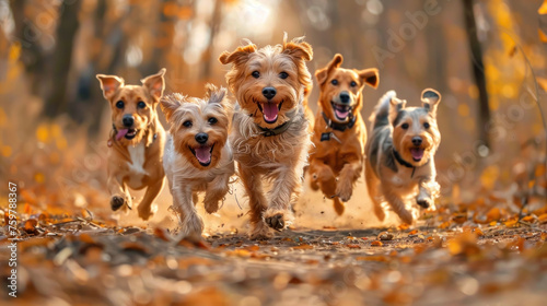 Playful Sprint, Group of dogs running, Canine Joy